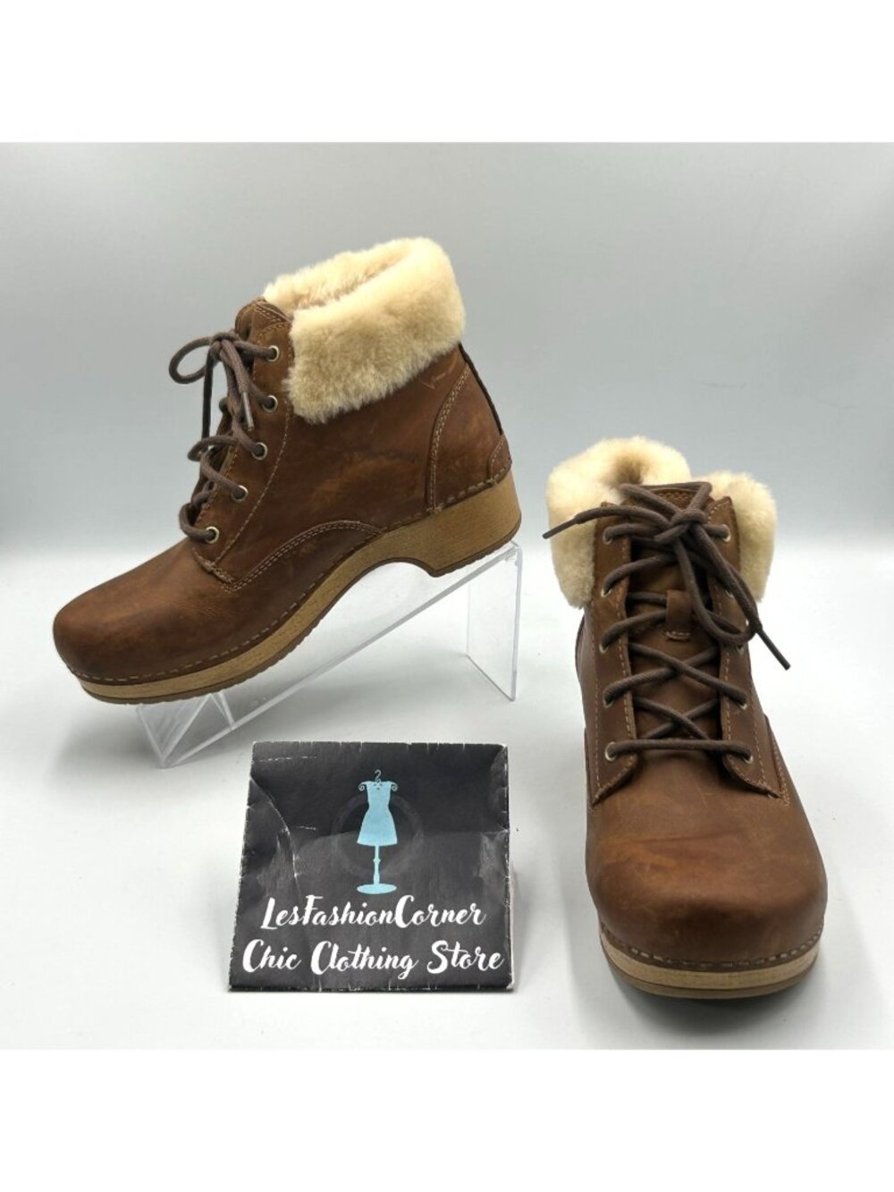 Dansko Women's Brown Oiled Leather Shearling Bailee Pull Up Boots Size 5.5 3074